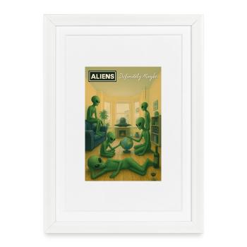 Des extraterrestres verts à la maison avec le globe - Affiche encadrée (27 × 37 cm) - blanc - Devant