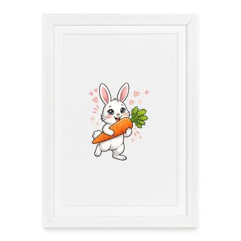 Bunny with carrot - Framed poster (27 × 37 cm) - white - Front
