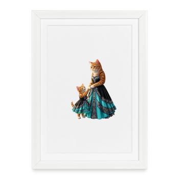 Cute Ginger Cat Mother and Daughter in Elegant Tur - Framed poster (27 × 37 cm) - white - Front