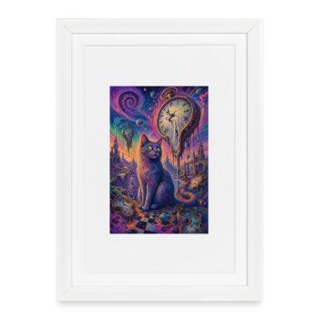 Cosmic Cat and Melting Clocks - Framed poster (27 × 37 cm) - white - Front