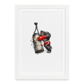 Gorilla Boxer Punching Bag Barrel Zinc - Framed poster (27 × 37 cm) - white - Front