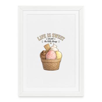 Life Is Sweet IceCream Basket - Gerahmtes Poster (27 × 37 cm) - Weiß - Vorne