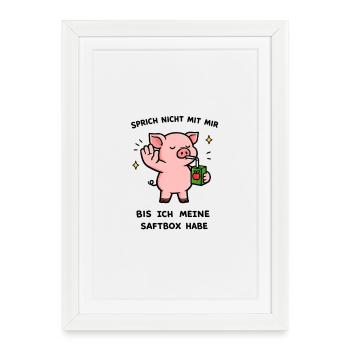 Kawaii Schwein mit Saftbox - Gerahmtes Poster (27 × 37 cm) - Weiß - Vorne