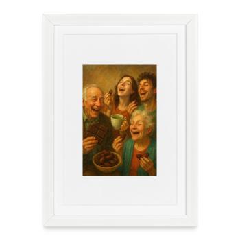 Joyful family eating chocolate - Framed poster (27 × 37 cm) - white - Front
