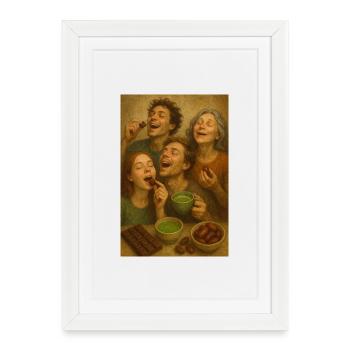 Gourmet round: Family shares cocoa chocolate - Framed poster (27 × 37 cm) - white - Front
