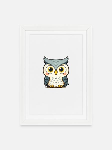 Kuschelige Eulenillustration - Gerahmtes Poster (27 × 37 cm) - Weiß
