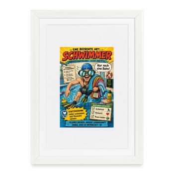 Der Schwimmer – nur noch eine Bahn - Gerahmtes Poster (27 × 37 cm) - Weiß - Vorne