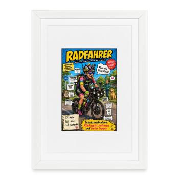 Der Radfahrer – nur noch eine kleine Runde - Gerahmtes Poster (27 × 37 cm) - Weiß - Vorne