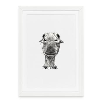 Du Esel – Lächelnder Eselkopf - Gerahmtes Poster (27 × 37 cm) - Weiß - Vorne