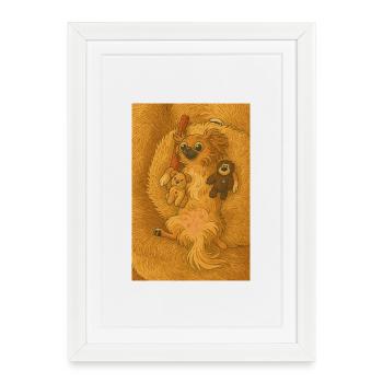Mila Fluffy cuddly dog with toy friends - Framed poster (27 × 37 cm) - white - Front
