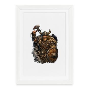 Viking with axe and shield - Framed poster (27 × 37 cm) - white - Front