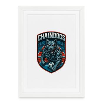 Chien Chaîné Football Écusson - Affiche encadrée (27 × 37 cm) - blanc - Devant