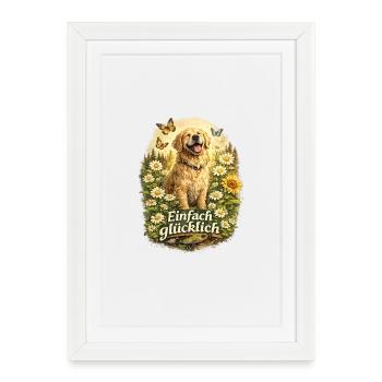 Einfach Glücklich Golden Retriever Blumenwiese - Gerahmtes Poster (27 × 37 cm) - Weiß - Vorne