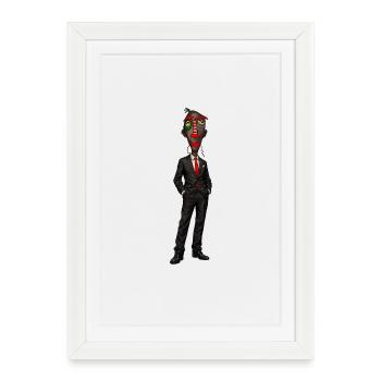 Portrait surréaliste de costume avec masque de couleur - Affiche encadrée (27 × 37 cm) - blanc - Devant