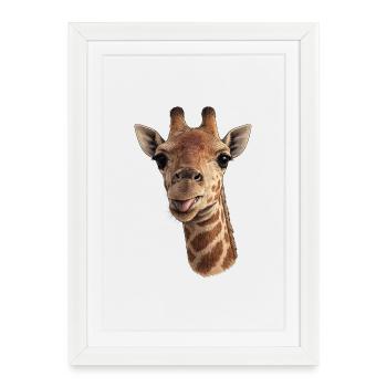 Giraffe head with tongue - close-up - Framed poster (27 × 37 cm) - white - Front