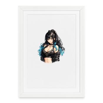 Gothic Anime Girl with Blue Flair - Framed poster (27 × 37 cm) - white - Front