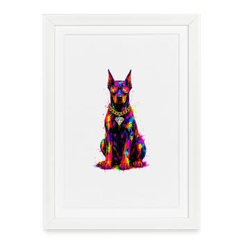 Colorful Neon Dog with Diamond - Framed poster (27 × 37 cm) - white - Front