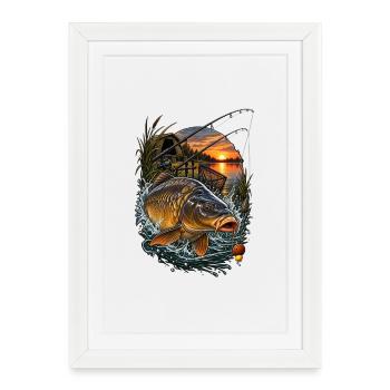 Saut de carpe dans le lac du soir - Affiche encadrée (27 × 37 cm) - blanc - Devant