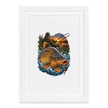 Pêche du soir avec carpe dorée - Affiche encadrée (27 × 37 cm) - blanc - Devant