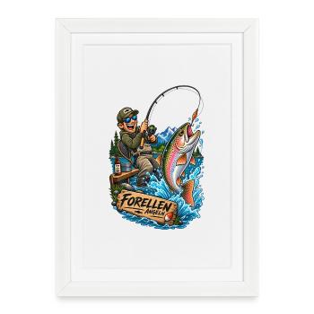 Forellenangeln Comic-Abenteuer - Gerahmtes Poster (27 × 37 cm) - Weiß - Vorne