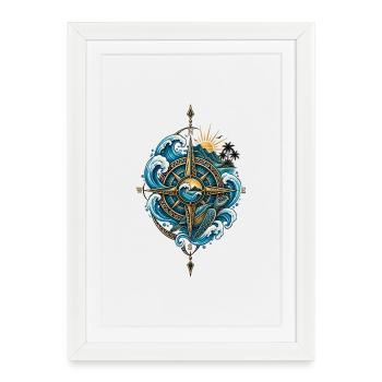 Polynesian Compass - Ocean Spirit & Travel - Framed poster (27 × 37 cm) - white - Front