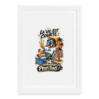 Chien détendu plage No Stress - Affiche encadrée (27 × 37 cm) - blanc - Devant