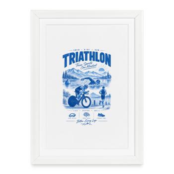 Affiche vintage triathlon bleue - Affiche encadrée (27 × 37 cm) - blanc - Devant