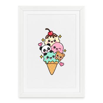 Glaces kawaii  - Affiche encadrée (27 × 37 cm) - blanc - Devant