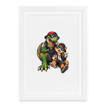 Dino & Chat : Duo lunettes de soleil - Affiche encadrée (27 × 37 cm) - blanc - Devant
