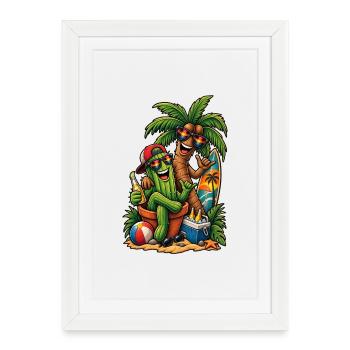 Cactus & Palm Tree: Summer Surfer Party - Framed poster (27 × 37 cm) - white - Front
