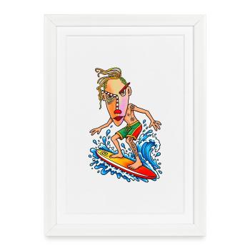 Surfer Cartoon Wave Hero - Affiche encadrée (27 × 37 cm) - blanc - Devant