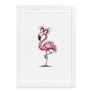 Flamingo Cartoon Pink Groove - Affiche encadrée (27 × 37 cm) - blanc - Devant