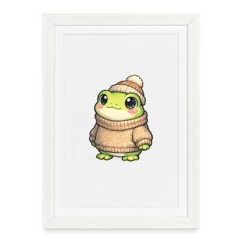 Cuddly frog in winter sweater - Framed poster (27 × 37 cm) - white - Front
