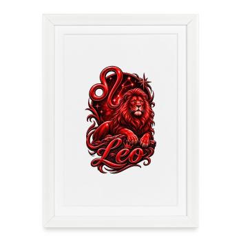Leo Red Lion Zodiac Crown - Framed poster (27 × 37 cm) - white - Front