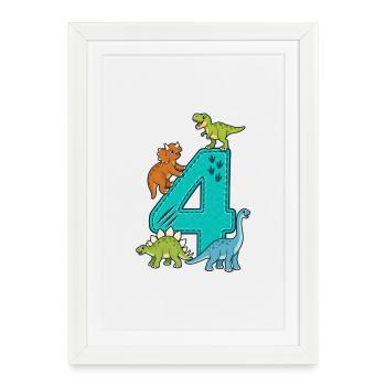 4e anniversaire Dinosaure 4 ans - Affiche encadrée (27 × 37 cm) - blanc - Devant