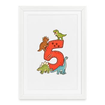 Dinosaure du cinquième anniversaire - Affiche encadrée (27 × 37 cm) - blanc - Devant
