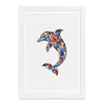 Patchwork dolphin with floral power - Framed poster (27 × 37 cm) - white - Front