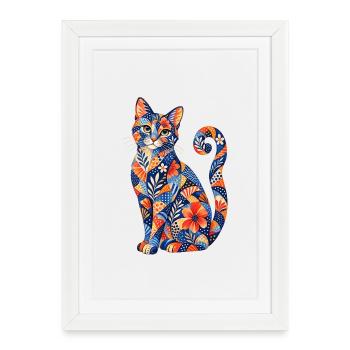 Patchwork Cat Floral Pattern - Framed poster (27 × 37 cm) - white - Front