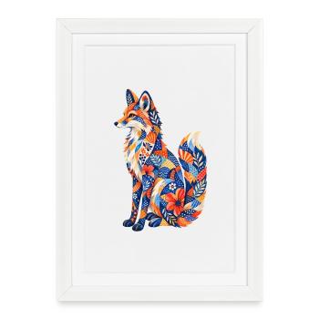 Patchwork Fox Floral Pattern - Framed poster (27 × 37 cm) - white - Front