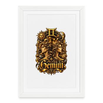 Golden Gemini Zodiac Art - Framed poster (27 × 37 cm) - white - Front