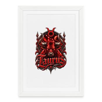 Crimson Taurus Constellation Emblem - Framed poster (27 × 37 cm) - white - Front