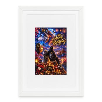 Luminous Birthday Wolf Night Scene - Framed poster (27 × 37 cm) - white - Front