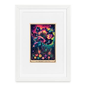 Fleur galactique psychédélique au look rétro - Affiche encadrée (27 × 37 cm) - blanc - Devant