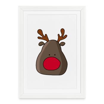 Cerf au nez rouge Design de Noël - Affiche encadrée (27 × 37 cm) - blanc - Devant