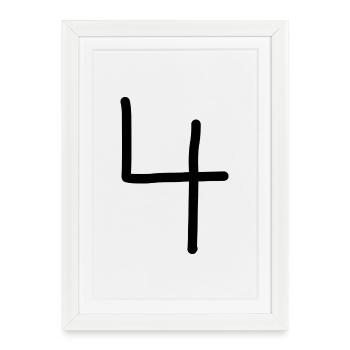 4 Numéro quatre numéro noir anniversaire - Affiche encadrée (27 × 37 cm) - blanc - Devant