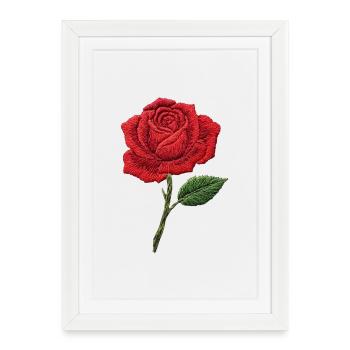 Rose en aspect brodé (imprimé) - Affiche encadrée (27 × 37 cm) - blanc - Devant