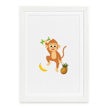 Singe Joueur avec Ananas et Banane - Affiche encadrée (27 × 37 cm) - blanc - Devant