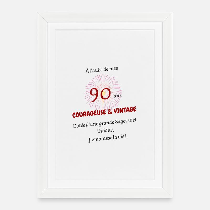 90 ans vintage et courageuse - Affiche encadrée (27 × 37 cm) - blanc