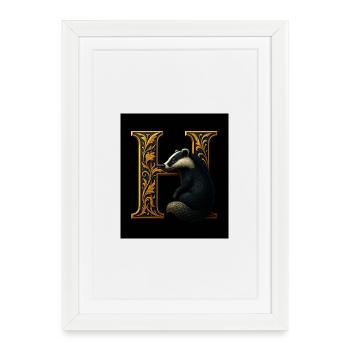 H – Ornement magique avec blaireau - Affiche encadrée (27 × 37 cm) - blanc - Devant