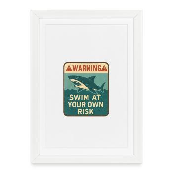 Panneau d’avertissement avec requin et inscription - Affiche encadrée (27 × 37 cm) - blanc - Devant